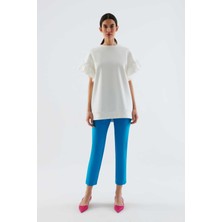 ROMAN Kısa Kollu Pileli  Kadın Sweatshirt Ekru Y2254213_049