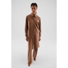 ROMAN Suni Deri Gömlek Elbise Camel K2311019_035
