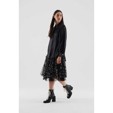 ROMAN Parlak İnci Düğmeli Gömlek Siyah K2313571_001