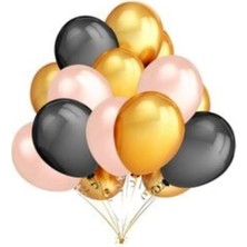 Meri Parti  30 Adet Metalik Balon (Altın - Pembe - Siyah Karışık) Uçan Balon