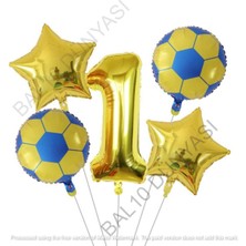 Bal10 Dünyası Sarı Lacivert Futbol Topu Folyo Balon Seti Yaş 1