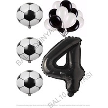 Bal10 Dünyası Siyah Beyaz Futbol Topu Folyo ve Latex Balon Rakam Seti Yaş 4