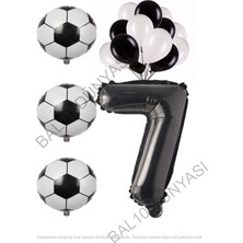 Bal10 Dünyası Siyah Beyaz Futbol Topu Folyo ve Latex Balon Rakam Seti Yaş 7