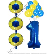Best Parti Sarı Lacivert Futbol Topu Folyo ve Latex Balon Rakam Seti Yaş 1