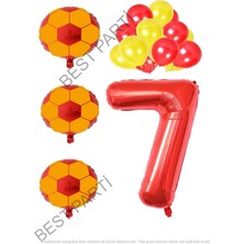 Best Parti Sarı Kırmızı Futbol Topu Folyo ve Latex Balon Rakam Seti Yaş 7