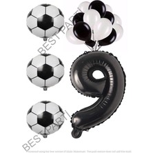 Best Parti Siyah Beyaz Futbol Topu Folyo ve Latex Balon Rakam Seti Yaş 9