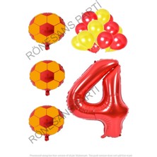 Rönesans Parti Sarı Kırmızı Futbol Topu Folyo ve Latex Balon Rakam Seti Yaş 4