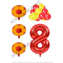 Rönesans Parti Sarı Kırmızı Futbol Topu Folyo ve Latex Balon Rakam Seti Yaş 8