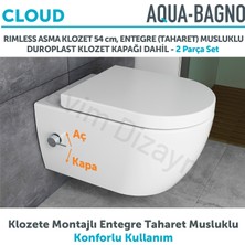 Aqua Bagno Cloud Asma Klozet 54 cm , Entegre Bataryalı Soğuk Su Girişli, Beyaz ,kapak Dahil-2 Parça