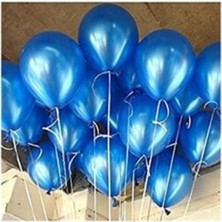 Meri Parti 50 Adet Metalik Balon, Kaliteli Mavi Renk Uçan Balon