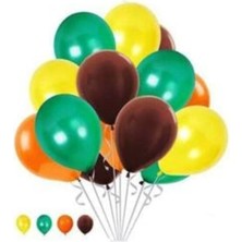 Meri Parti 30 Adet Metalik Balon, Safari  (Yeşil - Sarı - Turuncu - Kahve Karışık) Uçan Balon