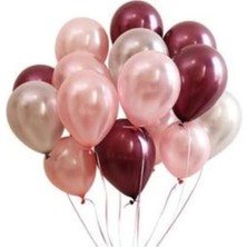 Meri Parti  30 Adet Metalik Balon (Bordo - Rose Gold - Gümüş Gri Karışık) Uçan Balon