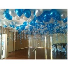 Meri Parti  30 Adet Metalik Balon (Mavi - Gümüş Gri Karışık) Uçan Balon