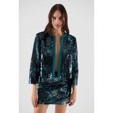 ROMAN Payetli Yakasız  Ceket Yeşil K2316080_012