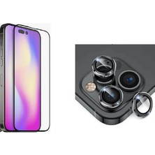 PSGT Psgt iPhone 14 Pro Uyumlu Tam Kapatan Tamperli Cam ve SIYAH Kamera Lens Koruyucu Set