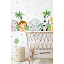 Msticker Safari Hayvanları ve Palmiye Ağaçları Çocuk Bebek Odası Duvar Cam Sticker Seti