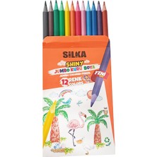 Silka Kuru Boya Jumbo 12 Renk  Tam Boy 1 Paket Jumbo Kuru Boya Kalemi 12'li Üçgen Kolay Kullanım Canlı Renkler