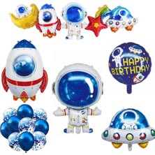 Meri Parti Uzay Temalı Folyo Balonlar Doğum Günü Konsept Uzay Folyo Balon Astronot Füze Uzay Mekiği