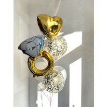 Meri Parti Yüzük Folyo Balon Set Evlilik Teklifi Balon Set Gold Kalp Folyo Balon Lateks Balon