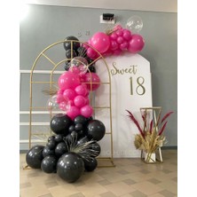 Meri Parti 60 Adet Balon ve Balon Zinciri Fuşya ve Siyah Renk Balon Doğum Günü Konsept Balon