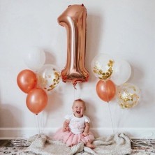 Meri Parti 1 Yaş Rose Gold Balon ve Lateks Konsept Rakam Balon Doğum Günü