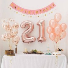 Meri Parti 21 Yaş Folyo Balon Seti  Happy Bırthday Banner Balon Set Doğum Günü Full Set