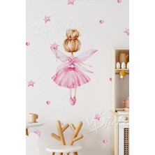 Msticker Peri Kızı Balerin Yıldızlar ve Puantiyeler Çocuk Bebek Odası Duvar Cam Sticker Seti