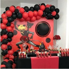 Meri Parti  100 Adet Kırmızı-Siyah Karakedi Balon Konsepti ve 5 mt Balon Zinciri