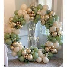 Meri Parti 30 Küf Yeşili + 15 Krom Gold + 15 Deniz Kumu Pastel Ten Rengi Doğum Günü ve Nişan Balon Zinciri Seti