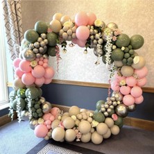 Meri Parti Krom Altın Küf Yeşili Deniz Kumu ve Makaron Pembe Balon Zinciri 100 Adet