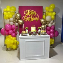 Meri Parti 100 Adet Balon ve Balon Zinciri Fuşya Deniz Kumu Sarı ve Gold Krom Balon Doğum Günü Parti Balon