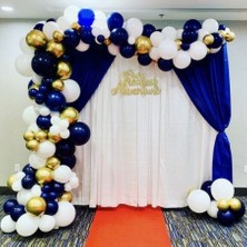 Meri Parti Gece Mavisi Beyaz Gold Konseptli Nişan, Doğum Günü Arka Fon Balon Zinciri