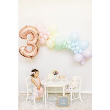 Meri Parti 3 Yaş Doğum Günü Konsept Balon Makaron Renk Balon ve Zinciri Rakam Balon Set