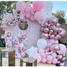 Meri Parti Makaron Pembe Krom Pembe Balon Zinciri Seti 100 Adet Balon ve Zincir