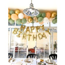 Meri Parti Gold Happy Bırthday Folyo Balon Set ve Balon Zinciri Set Doğum Günü Küf Renk Balon Zinciri Set