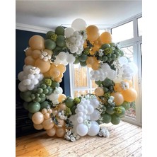 Meri Parti Pastel Beyaz ve Küf Yeşili Sütlü Kahve Balon Zinciri 100 Adet Renkli Parti Malzemesi