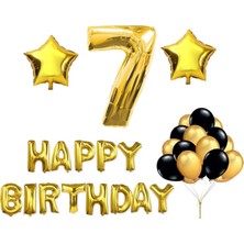Meri Parti 7 Yaş Happy Birthday Gold Set Doğum Günü Set 7 Yaş Günü Set