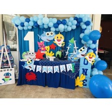 Meri Parti 100 Adet Açık Mavi-Lacivert Metalik Balon ve Balon Zinciri Baby Shark Parti Konsept Doğum Günü