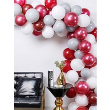 Meri Parti 100 Adet Kırmızı- Beyaz-Gri Balon ve Zincir