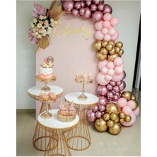 Meri Parti Krom Pembe Krom Gold ve Makaron Pembe Balon Zinciri 100 Adet