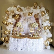 Meri Parti Konfetili Balon Zinciri 100 Adet -Krom Gold Beyaz ve Şeffaf Gold