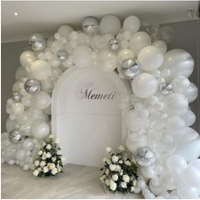 Meri Parti 100 Adet Beyaz, Şeffaf, Krom Gümüş Balon ve 5 mt Balon Zinciri