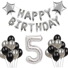 Meri Parti 5 Yaş Happy Birthday Gümüş Set Doğum Günü Set Parti