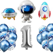 Meri Parti 1 Yaş Uzay Temalı Folyo Set Uzay Astronot Doğum Günü Set