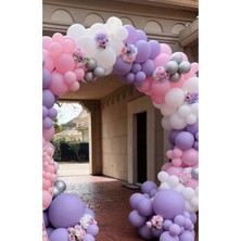Meri Parti Pembe Lila Beyaz Krom Gümüş Balon ve Balon Zinciri