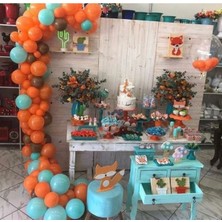 Meri Parti 100 Adet Metalik Balon ve Zinciri Turuncu Kahverengi Açık Mavi