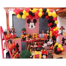 Meri Parti 100 Adet Kırmızı Siyah Sarı Metalik Balon ve Balon Zinciri Mıckey Mouse Konsept Balon Parti Süsleme
