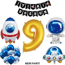 Meri Parti Gold Yaş Sayı Balon Uzay Folyo Balon ve Banner Set Parti Setleri Uzay Temalı Doğum Günü