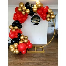 Meri Parti 60 Adet Balon ve Balon Zinciri Kırmızı Siyah Gold Krom Balon Doğum Günü Balon Konsept