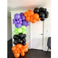 Meri Parti 100 Adet Balon ve Balon Zinciri Mor Turuncu Siyah Yeşil  Balon Konsept Cadılar Bayramı Renkler